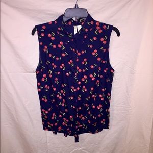 Navy blue Cherry Blouse.